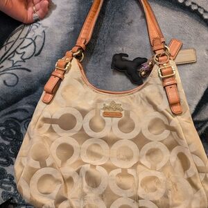 Coach Beige and Brown Signature Shoulder Bag